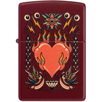 Zippo Lighter: Tattoo Heart Design Classic Merlot Brown Finish | 46584