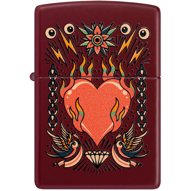 Zippo Lighter: Tattoo Heart Design Classic Merlot Brown Finish | 46584