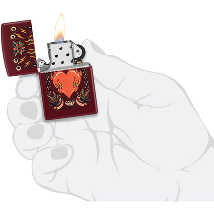 Zippo Lighter: Tattoo Heart Design Classic Merlot Brown Finish | 46584