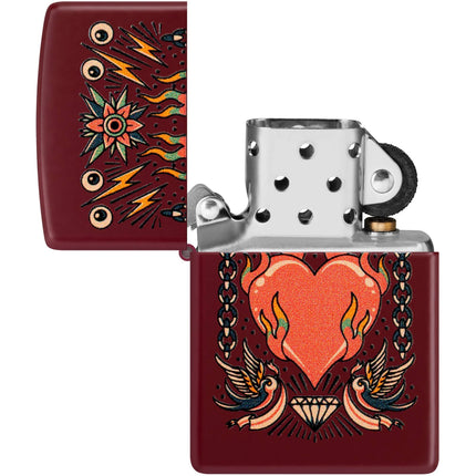 Zippo Lighter: Tattoo Heart Design Classic Merlot Brown Finish | 46584