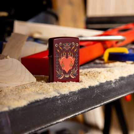 Zippo Lighter: Tattoo Heart Design Classic Merlot Brown Finish | 46584