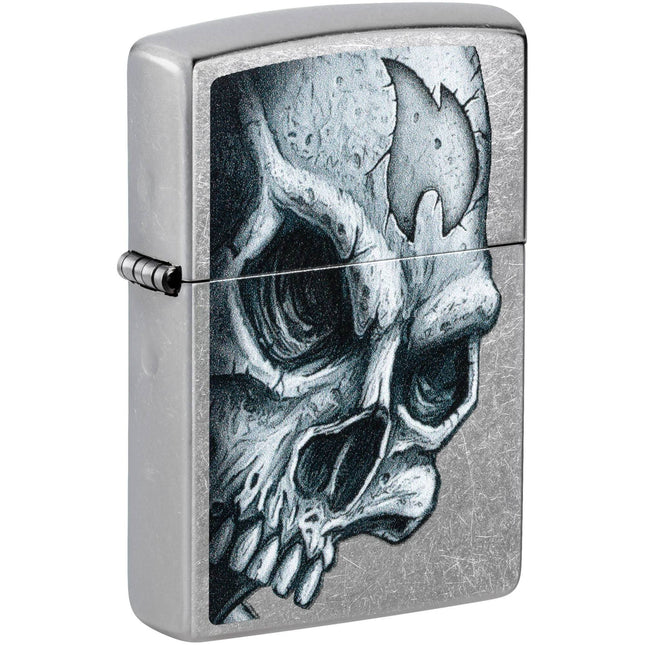 Zippo Lighter: Skull and Flame Design Classic Street Chrome Finish | 46587