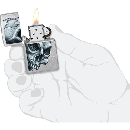 Zippo Lighter: Skull and Flame Design Classic Street Chrome Finish | 46587