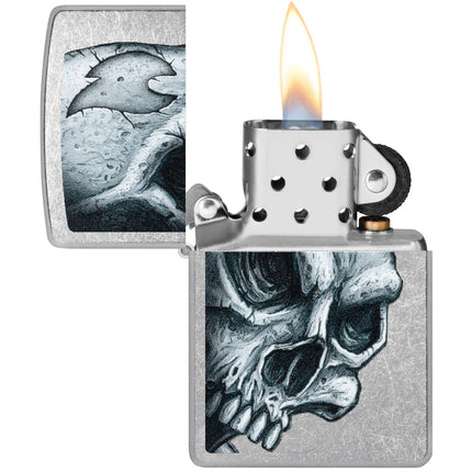 Zippo Lighter: Skull and Flame Design Classic Street Chrome Finish | 46587