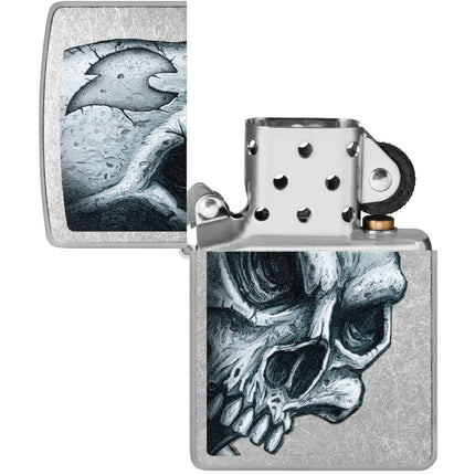 Zippo Lighter: Skull and Flame Design Classic Street Chrome Finish | 46587