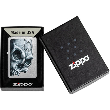 Zippo Lighter: Skull and Flame Design Classic Street Chrome Finish | 46587