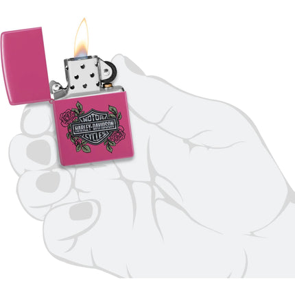 Zippo Lighter: Harley-Davidson® Roses Design Bright Pink Frequency | 46679