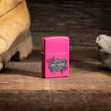 Zippo Lighter: Harley-Davidson® Roses Design Bright Pink Frequency | 46679