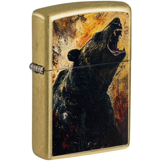 Zippo Lighter: Grizzly Roar Design Classic Street Brass Finish | 46695