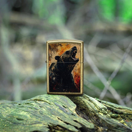 Zippo Lighter: Grizzly Roar Design Classic Street Brass Finish | 46695