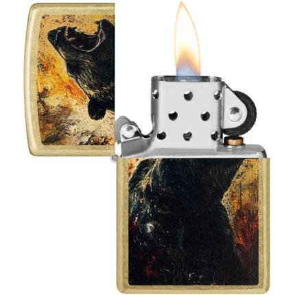 Zippo Lighter: Grizzly Roar Design Classic Street Brass Finish | 46695