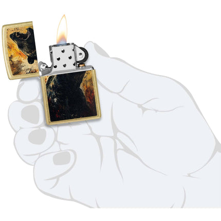 Zippo Lighter: Grizzly Roar Design Classic Street Brass Finish | 46695