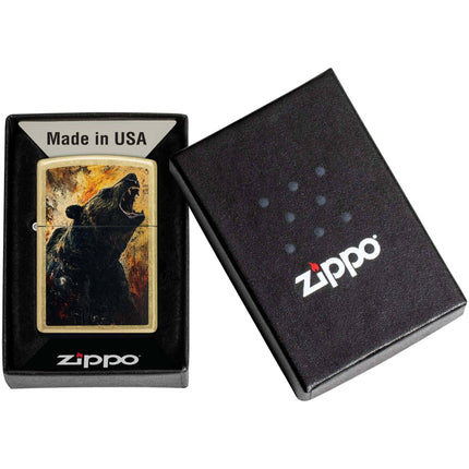 Zippo Lighter: Grizzly Roar Design Classic Street Brass Finish | 46695