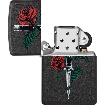 Zippo Lighter: Rose Dagger Tattoo Design | 49778