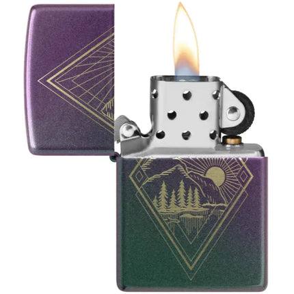 Zippo Windproof Lighter - Laser-Engraved Geometric Outdoor Design Iridescent | 48382