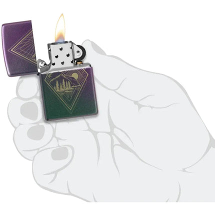 Zippo Windproof Lighter - Laser-Engraved Geometric Outdoor Design Iridescent | 48382