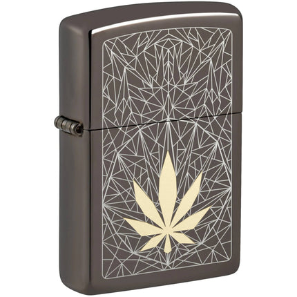 Zippo Windproof Pocket Lighter - Cannabis Design Metallic Black Ice Finish | 48384
