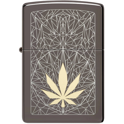 Zippo Windproof Pocket Lighter - Cannabis Design Metallic Black Ice Finish | 48384