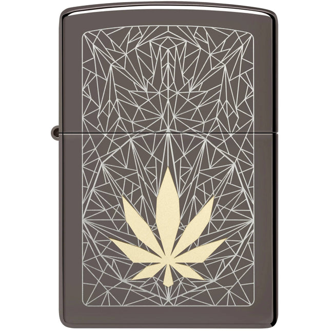 Zippo Windproof Pocket Lighter - Cannabis Design Metallic Black Ice Finish | 48384