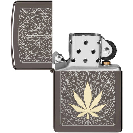 Zippo Windproof Pocket Lighter - Cannabis Design Metallic Black Ice Finish | 48384
