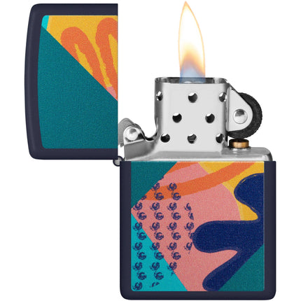 Zippo Windproof Lighter - Retro Color Image Pattern Design Navy Matte Finish | 48417