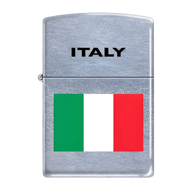 Zippo Lighter: Italy Flag Satin Chrome | AD218