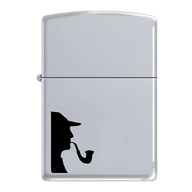 Zippo Lighter: Sherlock Holmes Pipe Lighter Satin Chrome | AD231