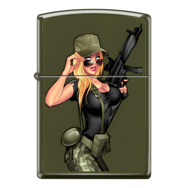 Zippo Lighter: Army Pinup Green Matte | AD409