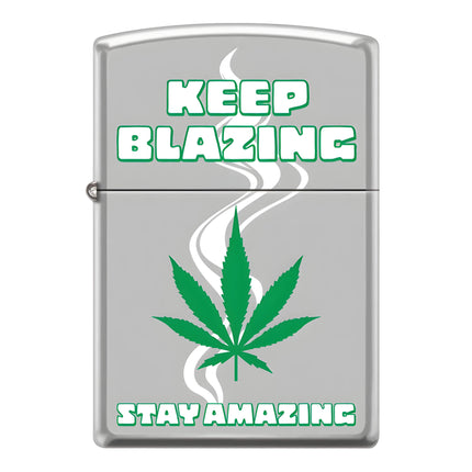 Zippo Lighter: Keep Blazing Cannabis Design Satin Chrome | AD501