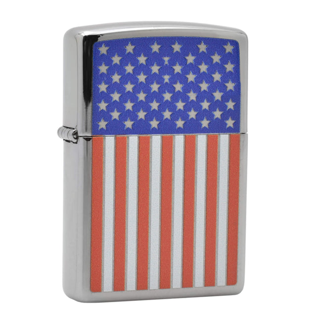 Zippo Lighter: American Flag High Polish Chrome | AD413