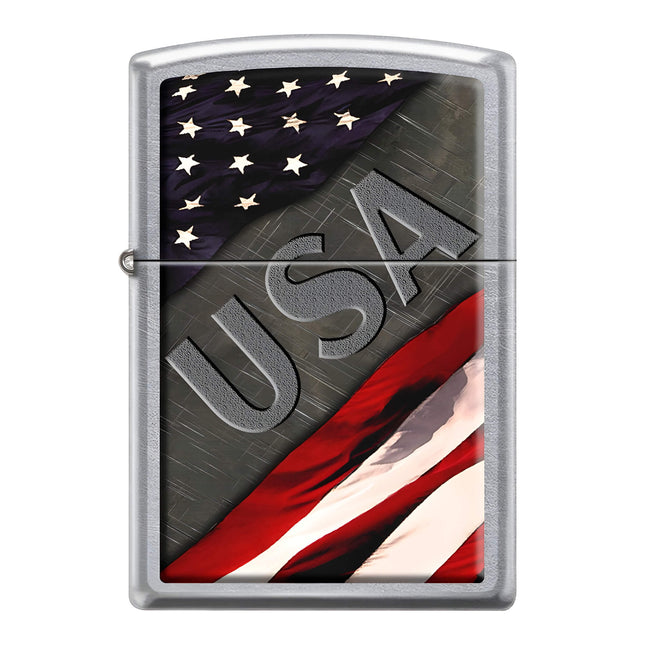 Zippo Lighter: USA Flag Design Street Chrome | AD508