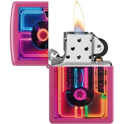 Zippo Lighter: Neon Cassette Design Hot Pink | 46693