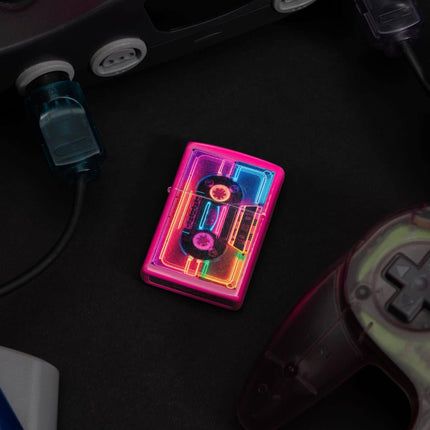 Zippo Lighter: Neon Cassette Design Hot Pink | 46693