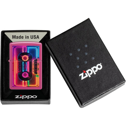 Zippo Lighter: Neon Cassette Design Hot Pink | 46693