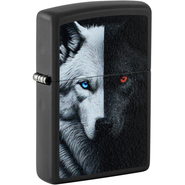 Zippo Lighter: Two Wolves Design Black Finish | 46694