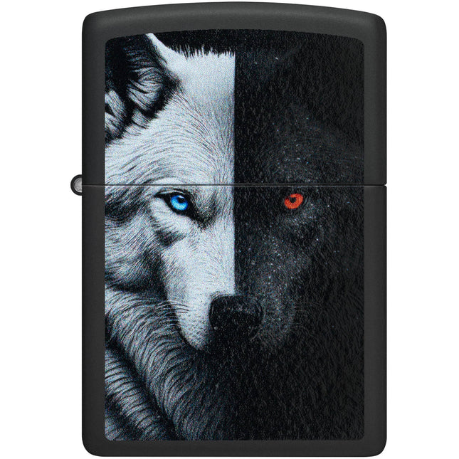 Zippo Lighter: Two Wolves Design Black Finish | 46694