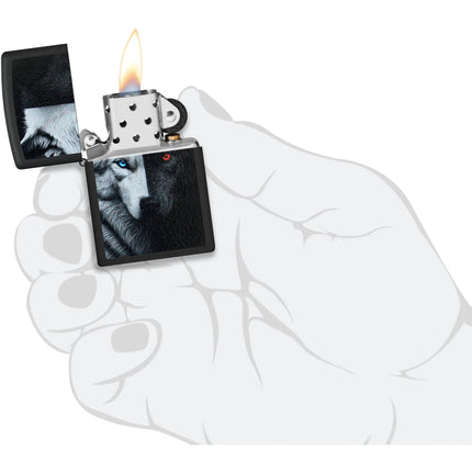 Zippo Lighter: Two Wolves Design Black Finish | 46694