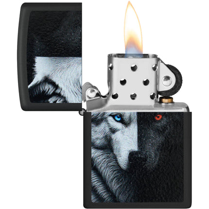 Zippo Lighter: Two Wolves Design Black Finish | 46694