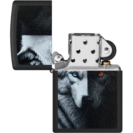 Zippo Lighter: Two Wolves Design Black Finish | 46694