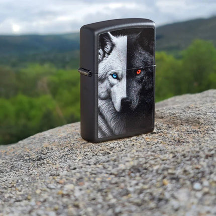 Zippo Lighter: Two Wolves Design Black Finish | 46694
