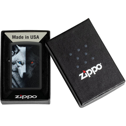 Zippo Lighter: Two Wolves Design Black Finish | 46694