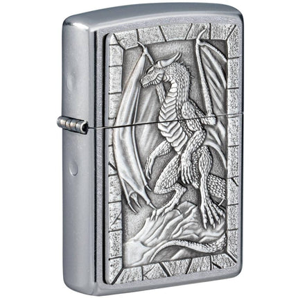 Zippo Lighter: Dragon Emblem Design Street Chrome Finish | 49296