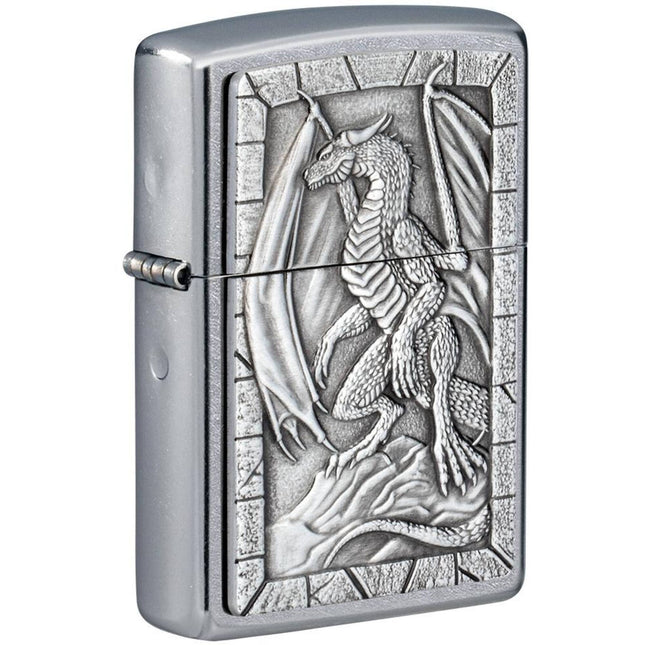Zippo Lighter: Dragon Emblem Design Street Chrome Finish | 49296