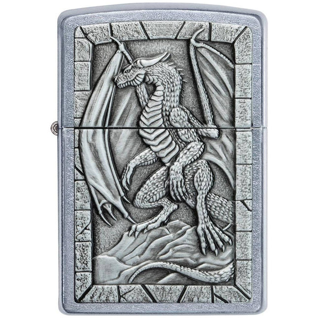 Zippo Lighter: Dragon Emblem Design Street Chrome Finish | 49296