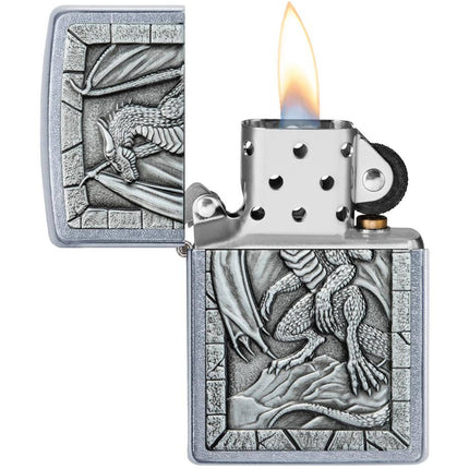 Zippo Lighter: Dragon Emblem Design Street Chrome Finish | 49296