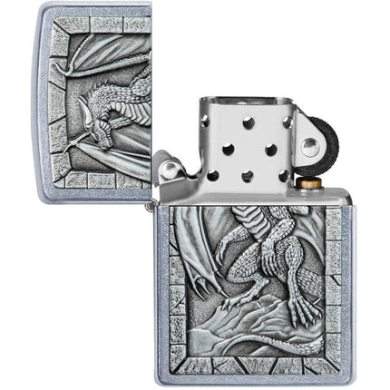 Zippo Lighter: Dragon Emblem Design Street Chrome Finish | 49296