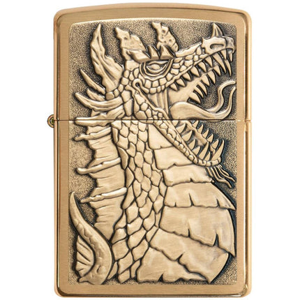 Zippo Lighter: Dragon Emblem Design Brushed Brass Finish | 49297