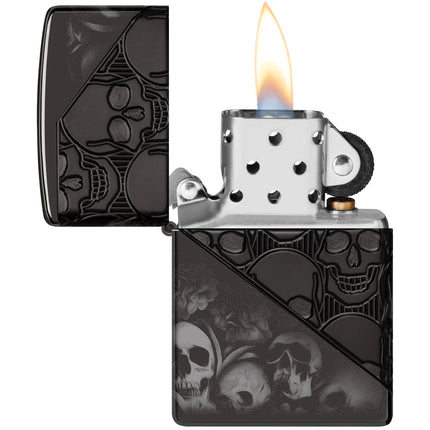Zippo Lighter: Skull Collage Design Blacklic Finish | 46751