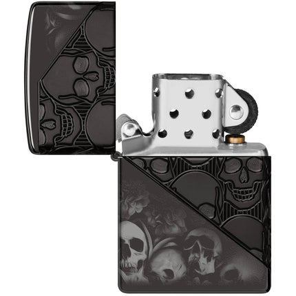 Zippo Lighter: Skull Collage Design Blacklic Finish | 46751