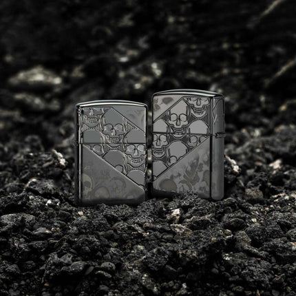 Zippo Lighter: Skull Collage Design Blacklic Finish | 46751